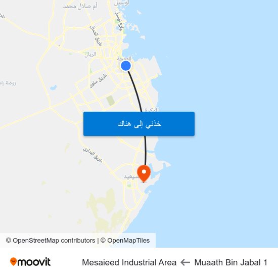 Muaath Bin Jabal 1 to Mesaieed Industrial Area map