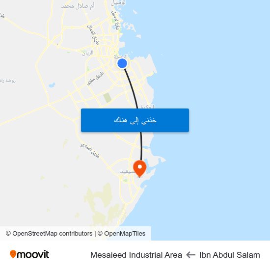 Ibn Abdul Salam to Mesaieed Industrial Area map