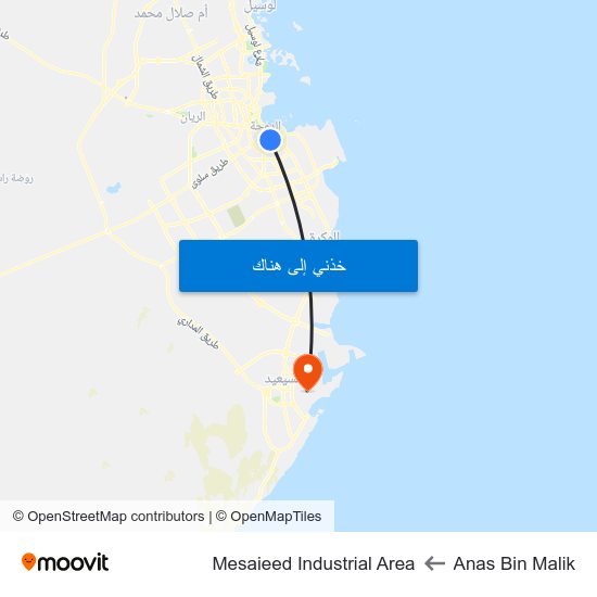 Anas Bin Malik to Mesaieed Industrial Area map