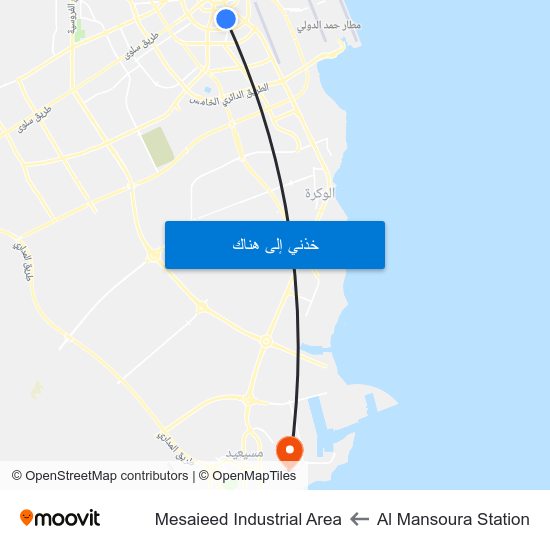 Al Mansoura Station to Mesaieed Industrial Area map