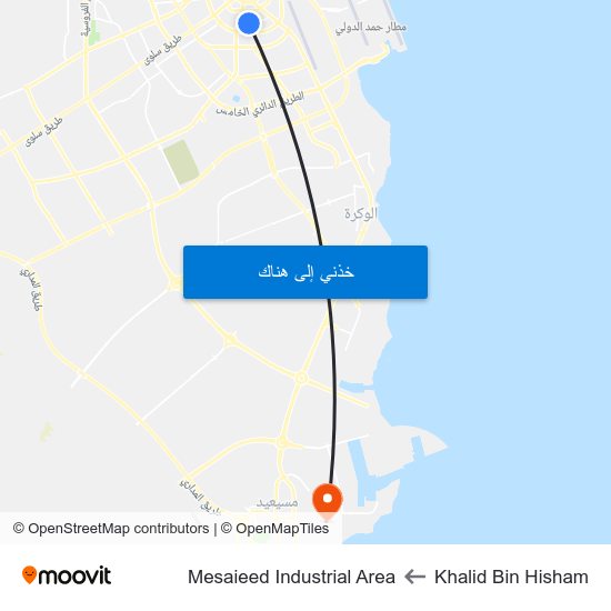 Khalid Bin Hisham to Mesaieed Industrial Area map