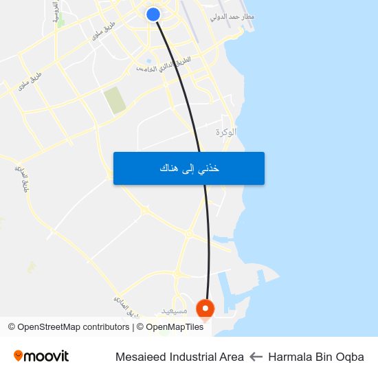 Harmala Bin Oqba to Mesaieed Industrial Area map