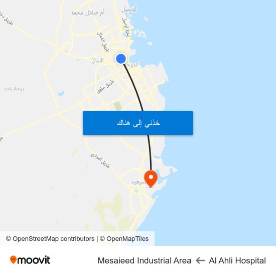 Al Ahli Hospital to Mesaieed Industrial Area map