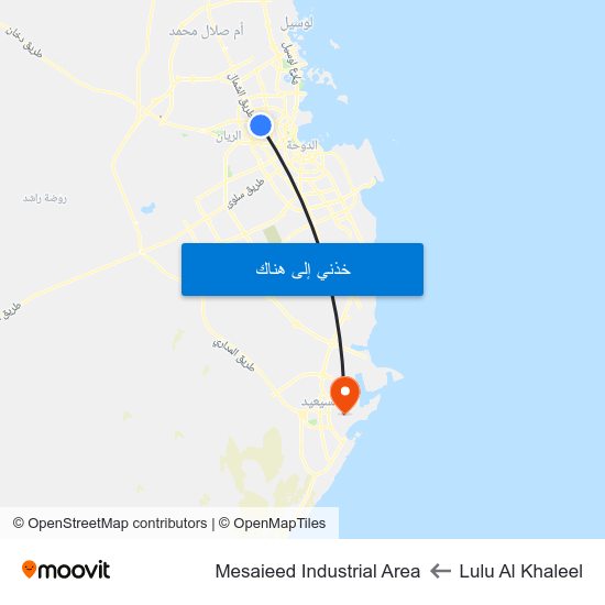 Lulu Al Khaleel to Mesaieed Industrial Area map