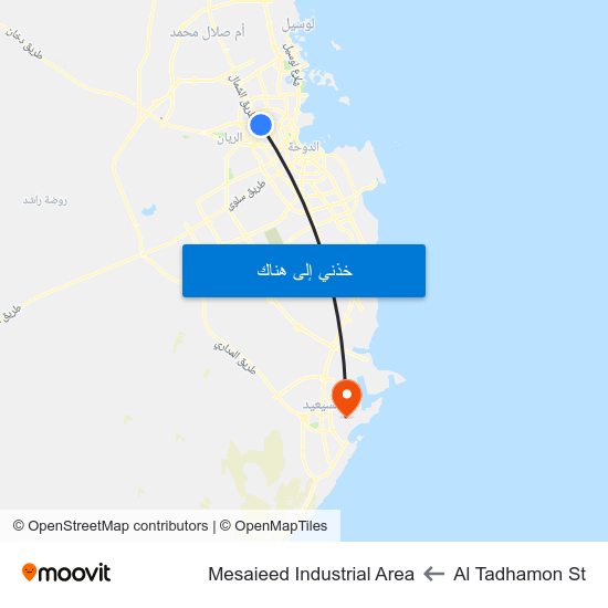 Al Tadhamon St to Mesaieed Industrial Area map