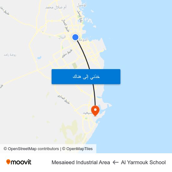 Al Yarmouk School to Mesaieed Industrial Area map