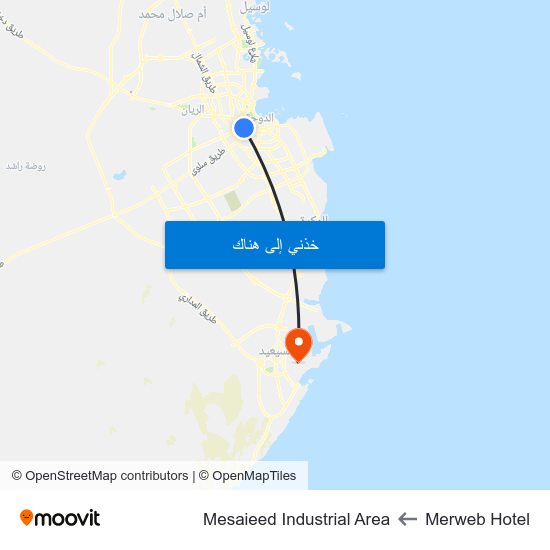 Merweb Hotel to Mesaieed Industrial Area map