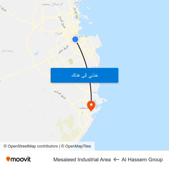 Al Hassem Group to Mesaieed Industrial Area map