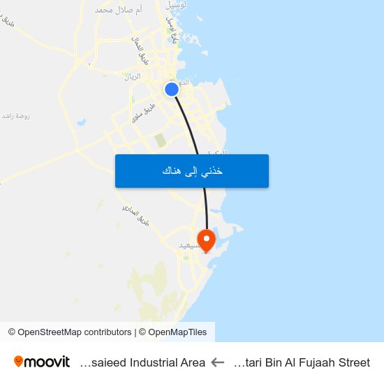 Qatari Bin Al Fujaah Street to Mesaieed Industrial Area map