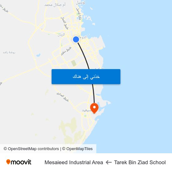 Tarek Bin Ziad School to Mesaieed Industrial Area map