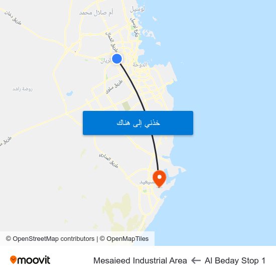 Al Beday Stop 1 to Mesaieed Industrial Area map