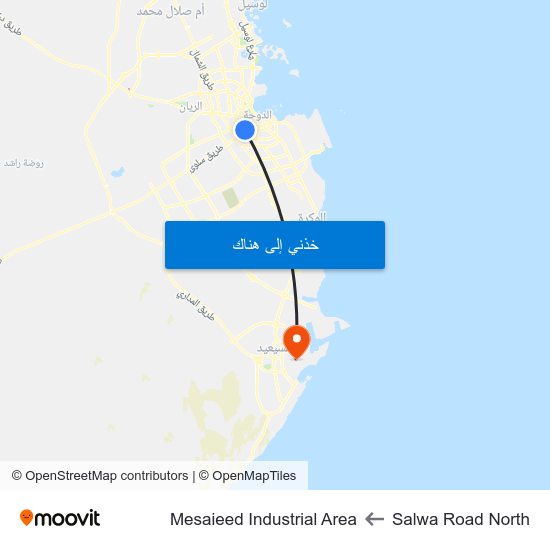 Salwa Road North to Mesaieed Industrial Area map