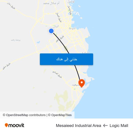 Logic Mall to Mesaieed Industrial Area map