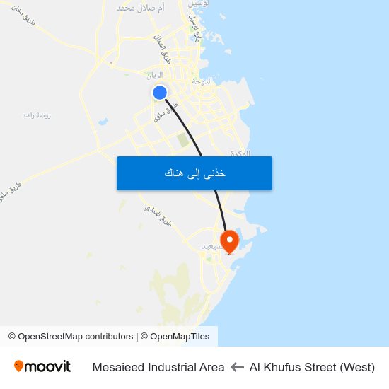 Al Khufus Street (West) to Mesaieed Industrial Area map
