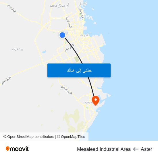 Aster to Mesaieed Industrial Area map