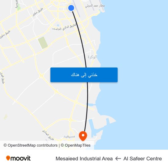 Al Safeer Centre to Mesaieed Industrial Area map