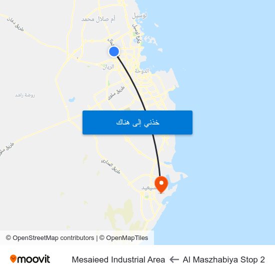 Al Maszhabiya Stop 2 to Mesaieed Industrial Area map