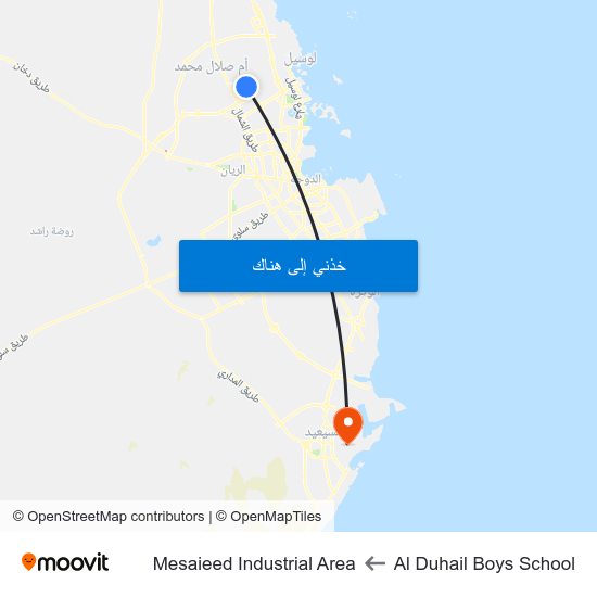 Al Duhail Boys School to Mesaieed Industrial Area map