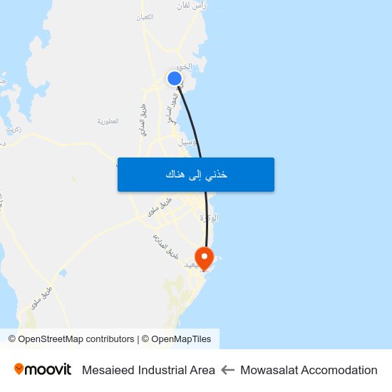 Mowasalat Accomodation to Mesaieed Industrial Area map