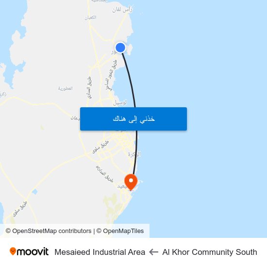 Al Khor Community South to Mesaieed Industrial Area map