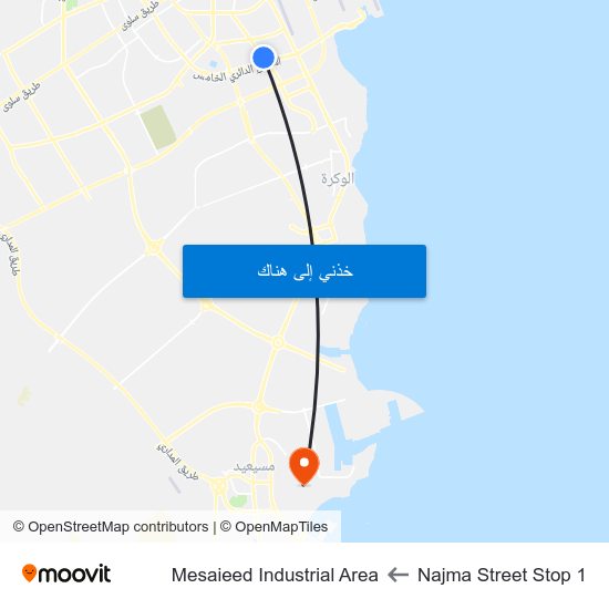 Najma Street Stop 1 to Mesaieed Industrial Area map