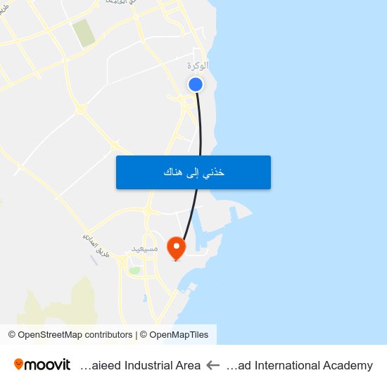 Amjad International Academy to Mesaieed Industrial Area map