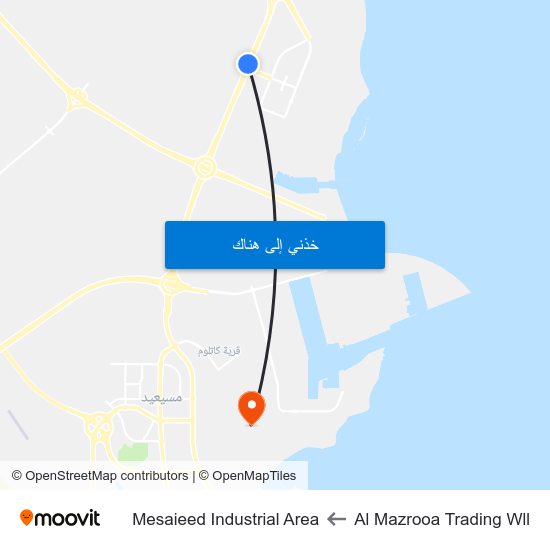 Al Mazrooa Trading Wll to Mesaieed Industrial Area map