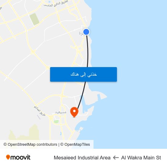 Al Wakra Main St to Mesaieed Industrial Area map