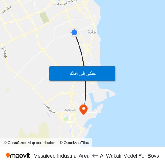 Al Wukair Model For Boys to Mesaieed Industrial Area map