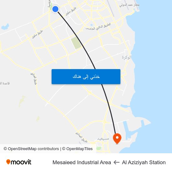 Al Aziziyah Station to Mesaieed Industrial Area map
