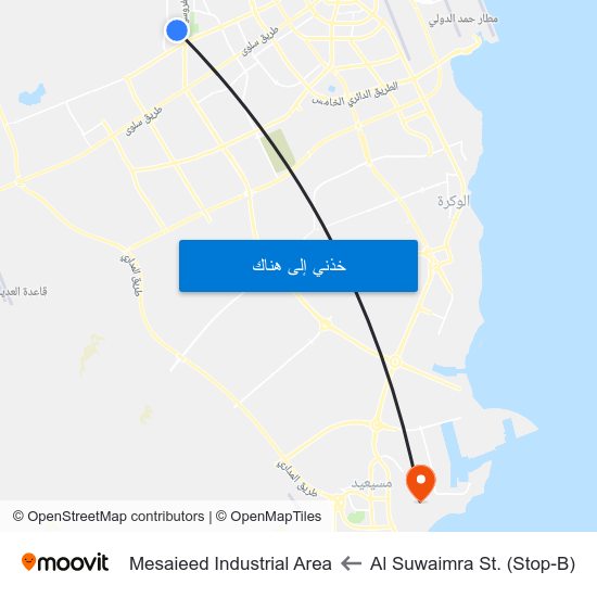 Al Suwaimra St. (Stop-B) to Mesaieed Industrial Area map