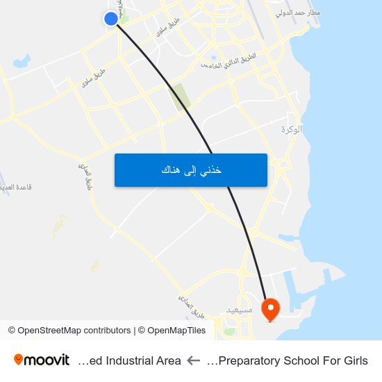 Muaither Preparatory School For Girls to Mesaieed Industrial Area map