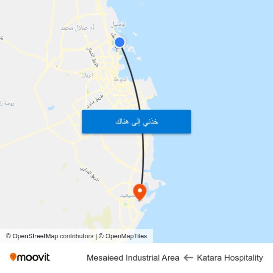 Katara Hospitality to Mesaieed Industrial Area map