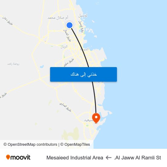 Al Jaww Al Ramli St. to Mesaieed Industrial Area map