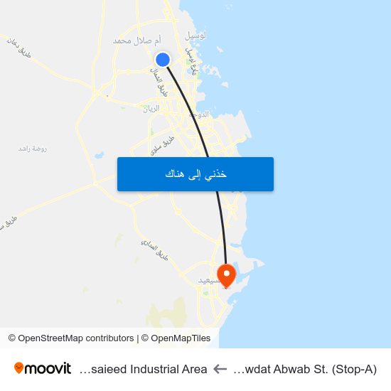 Rawdat Abwab St. (Stop-A) to Mesaieed Industrial Area map