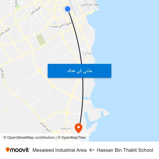 Hassan Bin Thabit School to Mesaieed Industrial Area map