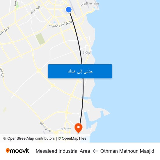 Othman Mathoun Masjid to Mesaieed Industrial Area map