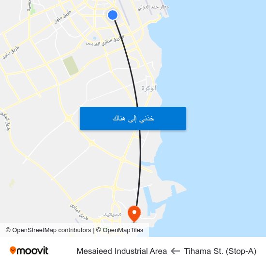 Tihama St. (Stop-A) to Mesaieed Industrial Area map