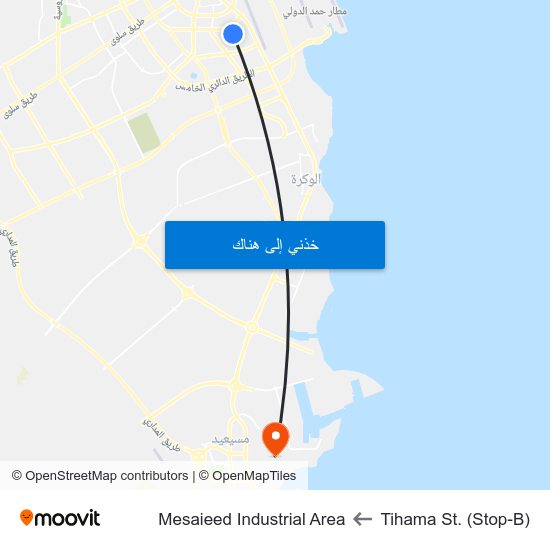 Tihama St. (Stop-B) to Mesaieed Industrial Area map