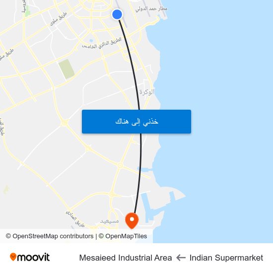 Indian Supermarket to Mesaieed Industrial Area map