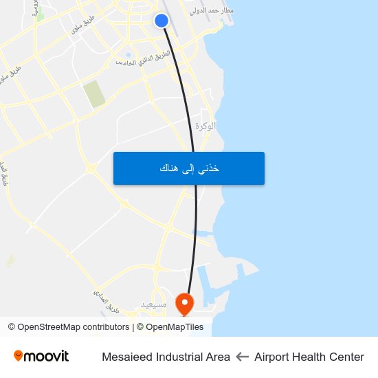 Airport Health Center to Mesaieed Industrial Area map