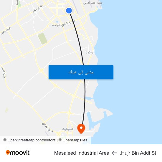 Hujr Bin Addi St. to Mesaieed Industrial Area map