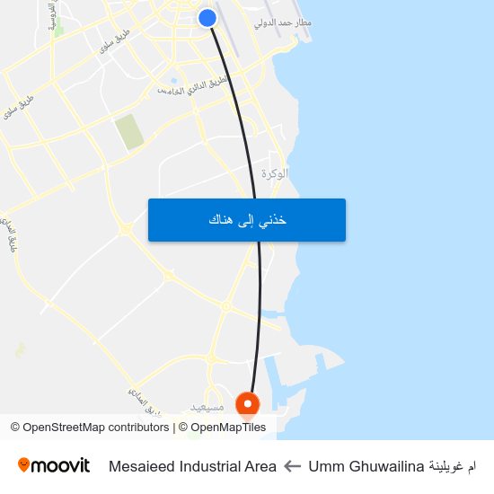 ام غويلينة Umm Ghuwailina to Mesaieed Industrial Area map