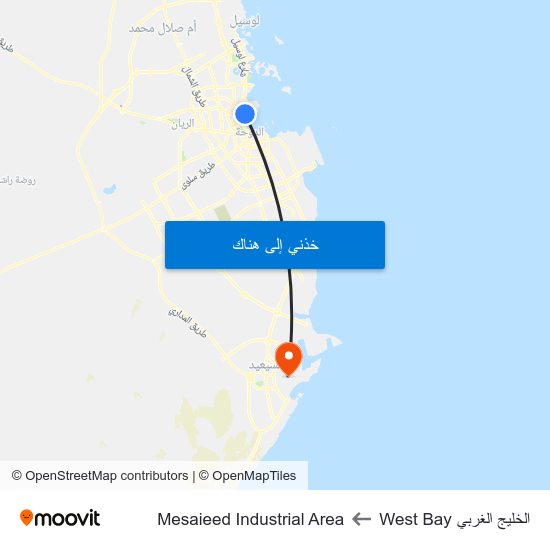 الخليج الغربي West Bay to Mesaieed Industrial Area map