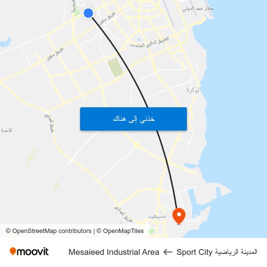 المدينة الرياضية Sport City to Mesaieed Industrial Area map