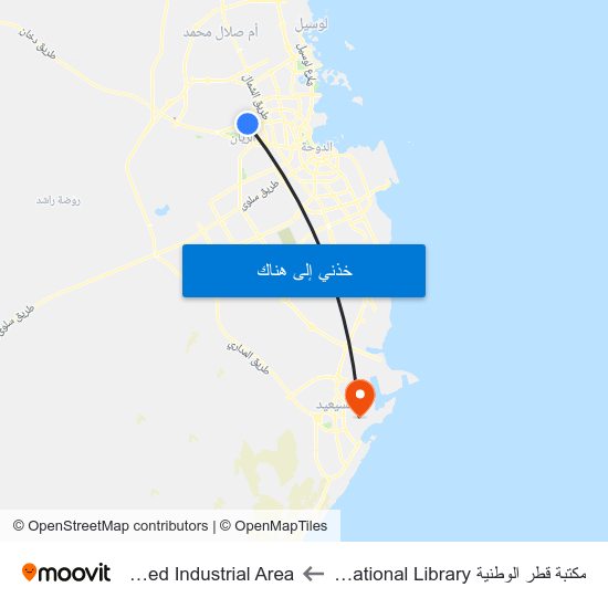 مكتبة قطر الوطنية Qatar National Library to Mesaieed Industrial Area map
