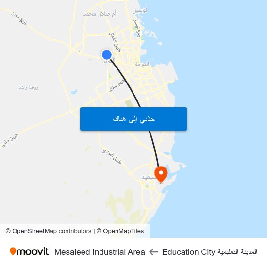 المدينة التعليمية Education City to Mesaieed Industrial Area map