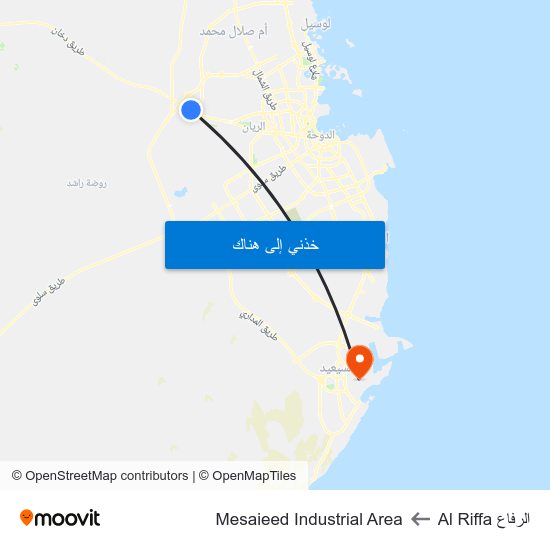 الرفاع Al Riffa to Mesaieed Industrial Area map