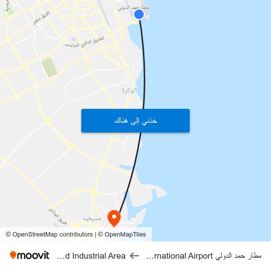 مطار حمد الدولي Hamad International Airport to Mesaieed Industrial Area map