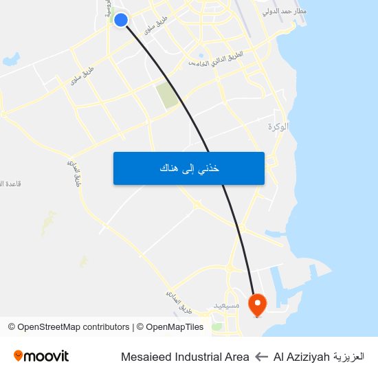 العزيزية Al Aziziyah to Mesaieed Industrial Area map